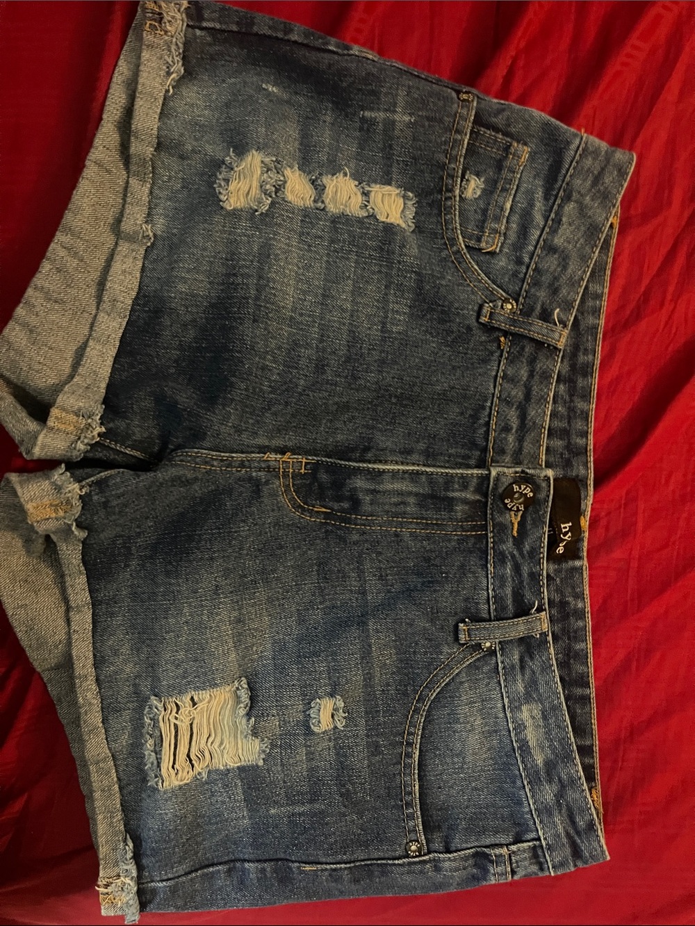 Hype Distressed Denim Shorts in Dark Blue